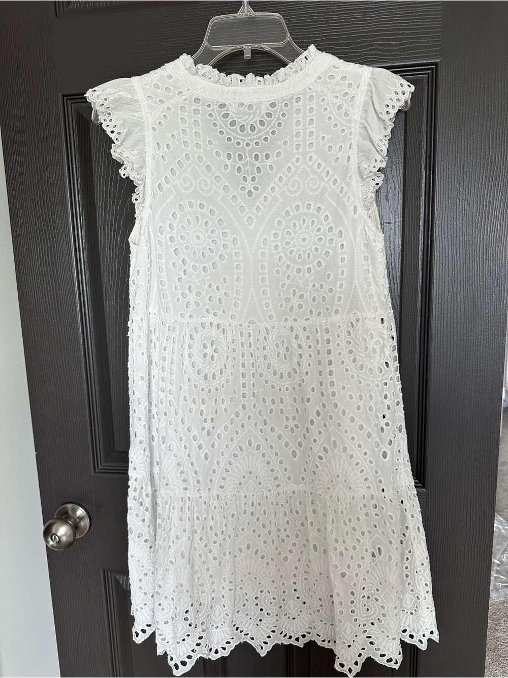 Avara White Eyelet Embroidered Dress Small Flutter Sleeve Lined - Picture 2 of 6